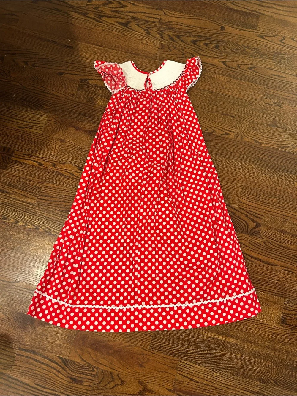 Girls' Red Polka Dot Formal Dress with Embroidered Yoke